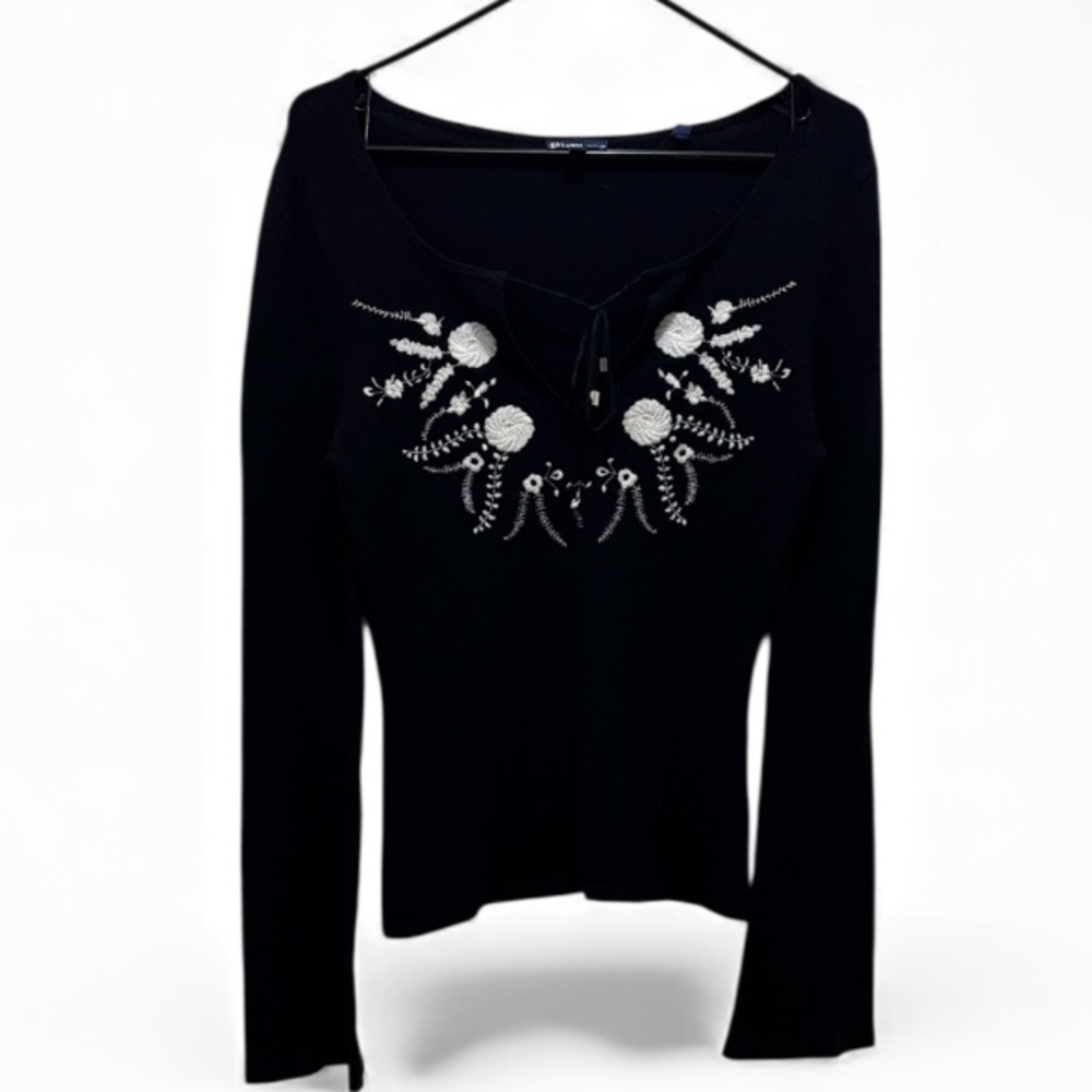 Bisou Bisou Jeans Sweater Black Embroidered Women Small